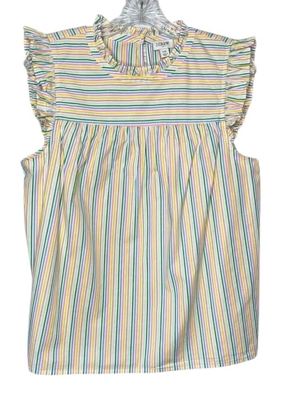 J. Crew Multicolor Striped Ruffle Sleeve Blouse new with tags size 14